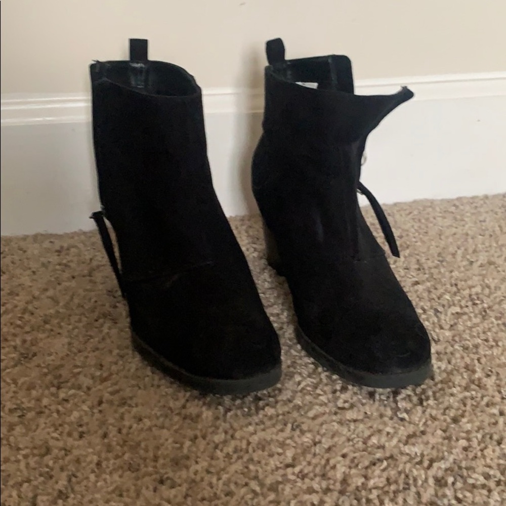 Black suede booties heals